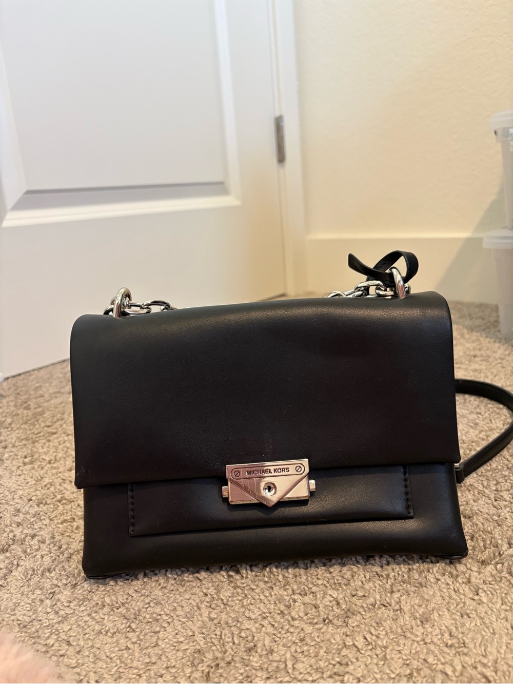 Michael Kors Black Leather Crossbody with Silver Hardware